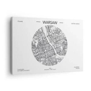Canvastavla - Bild på duk - En karta över Warszawa i minimalistisk stil - 70x50cm - Warszawas anatomi - Modern väggdekoration för vardagsrum och sovrum ARTTOR