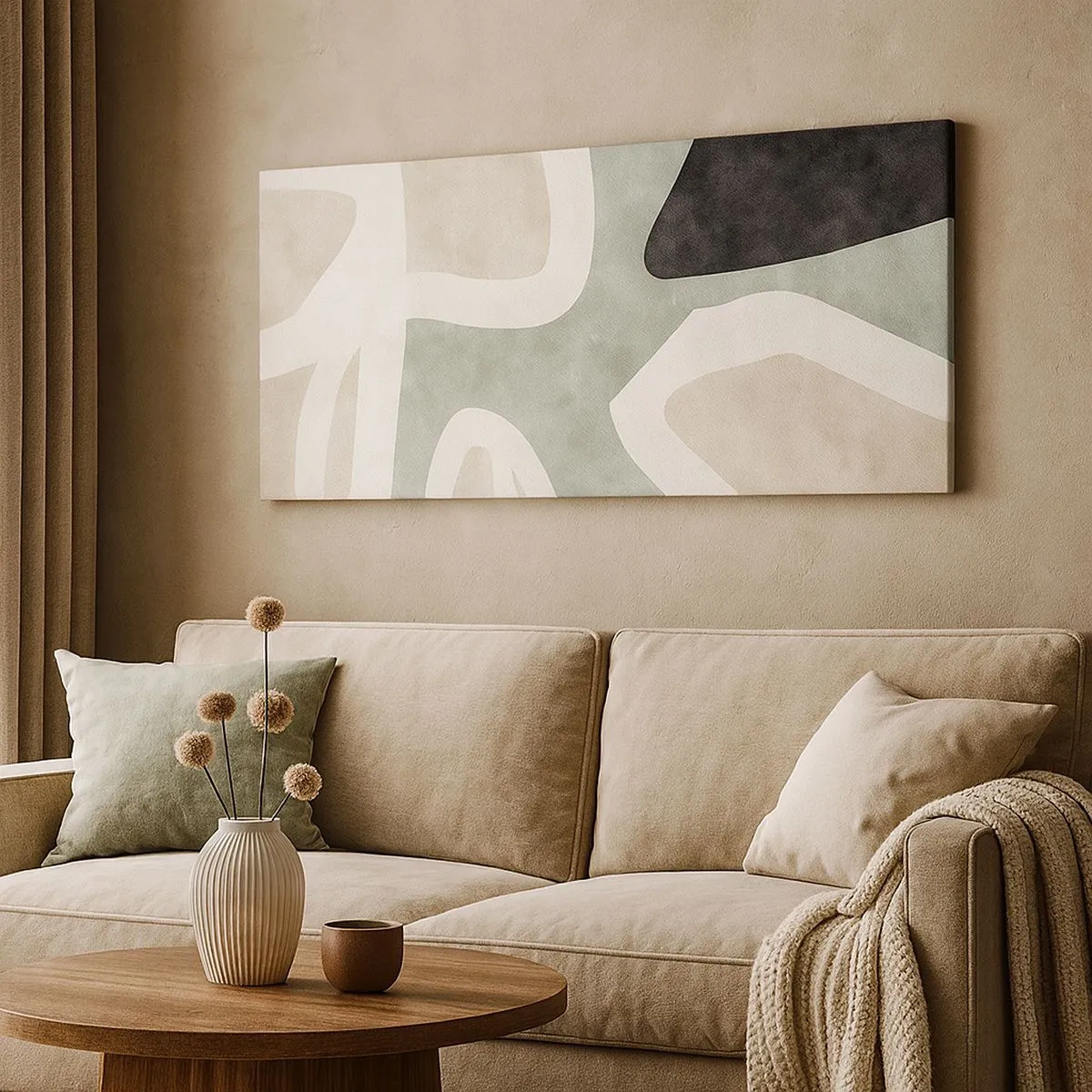 Canvastavla - Bild på duk - Komposition med svart motiv - 100x40 cm