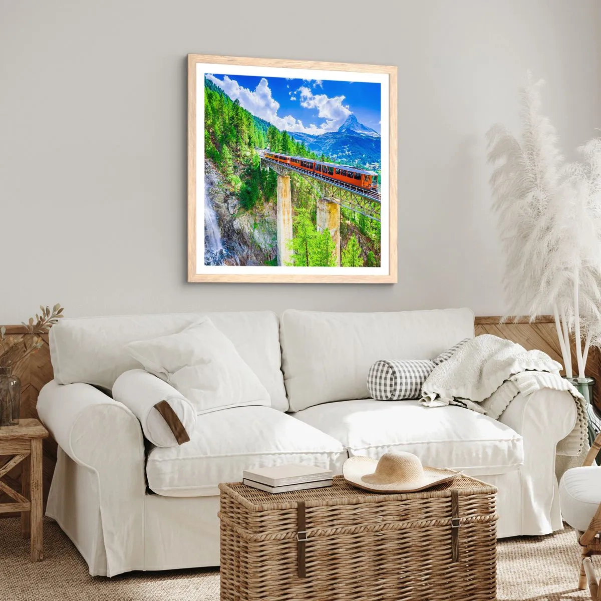 Affisch i ram av ljusek - Järnväg till Alperna - 50x50 cm