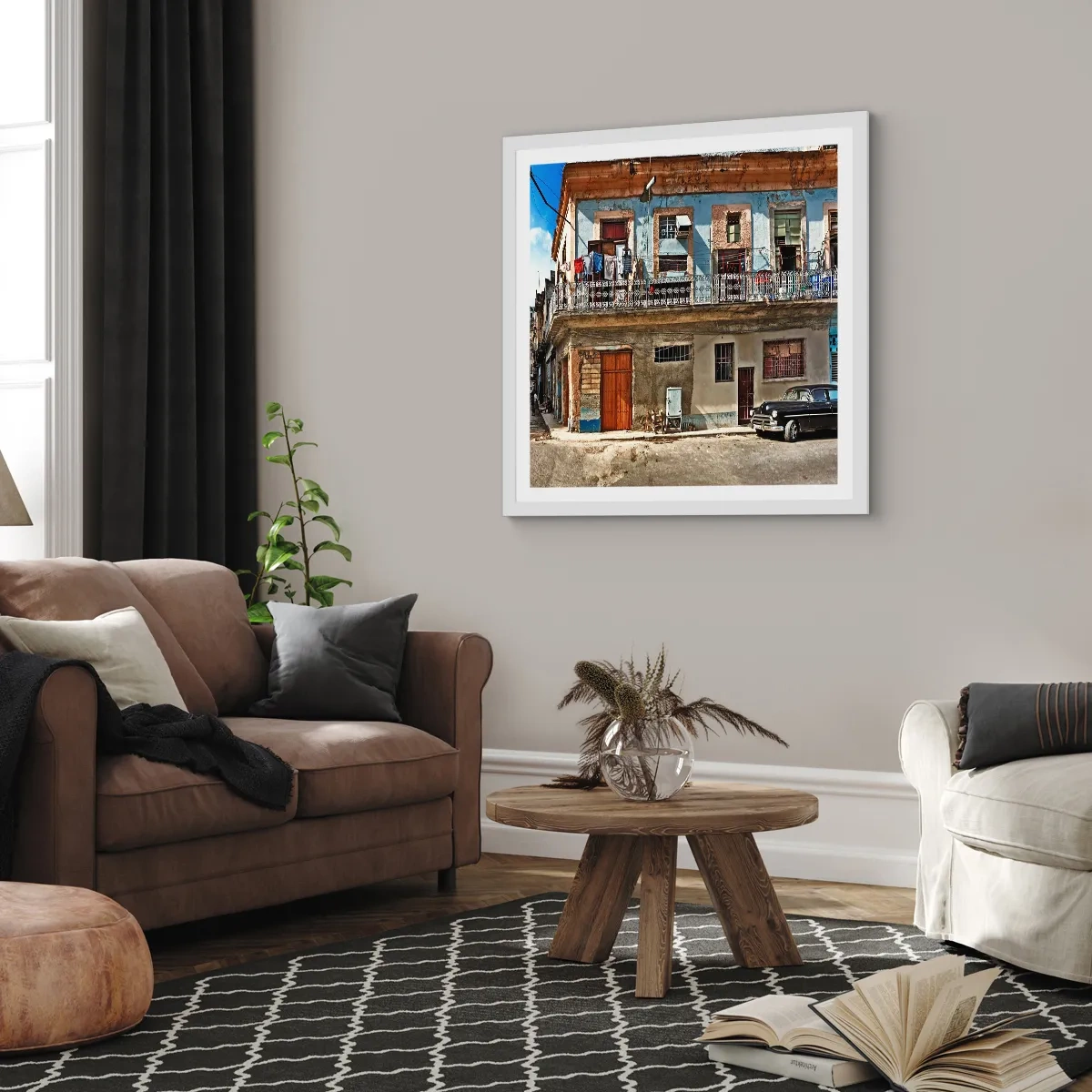 Affisch i vit ram - Havana stämning - 60x60 cm