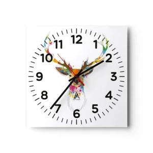 Väggklocka - Klocka på glas - Hjort badar i färg - 40x40 cm