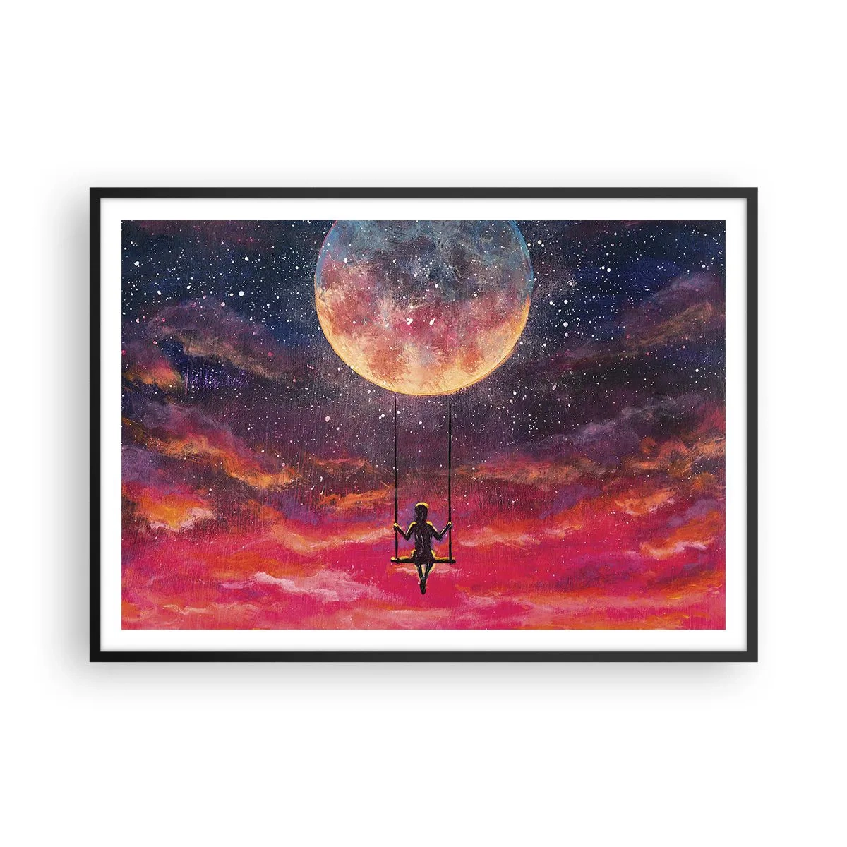 Affisch i svart ram - Sväva i molnen - 100x70 cm