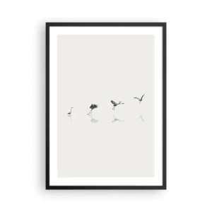 Affisch i svart ram - En minimalistisk komposition av fåglar vid vattnet - 50x70cm - Fyra enkla steg - Modern väggdekoration för vardagsrum och sovrum ARTTOR