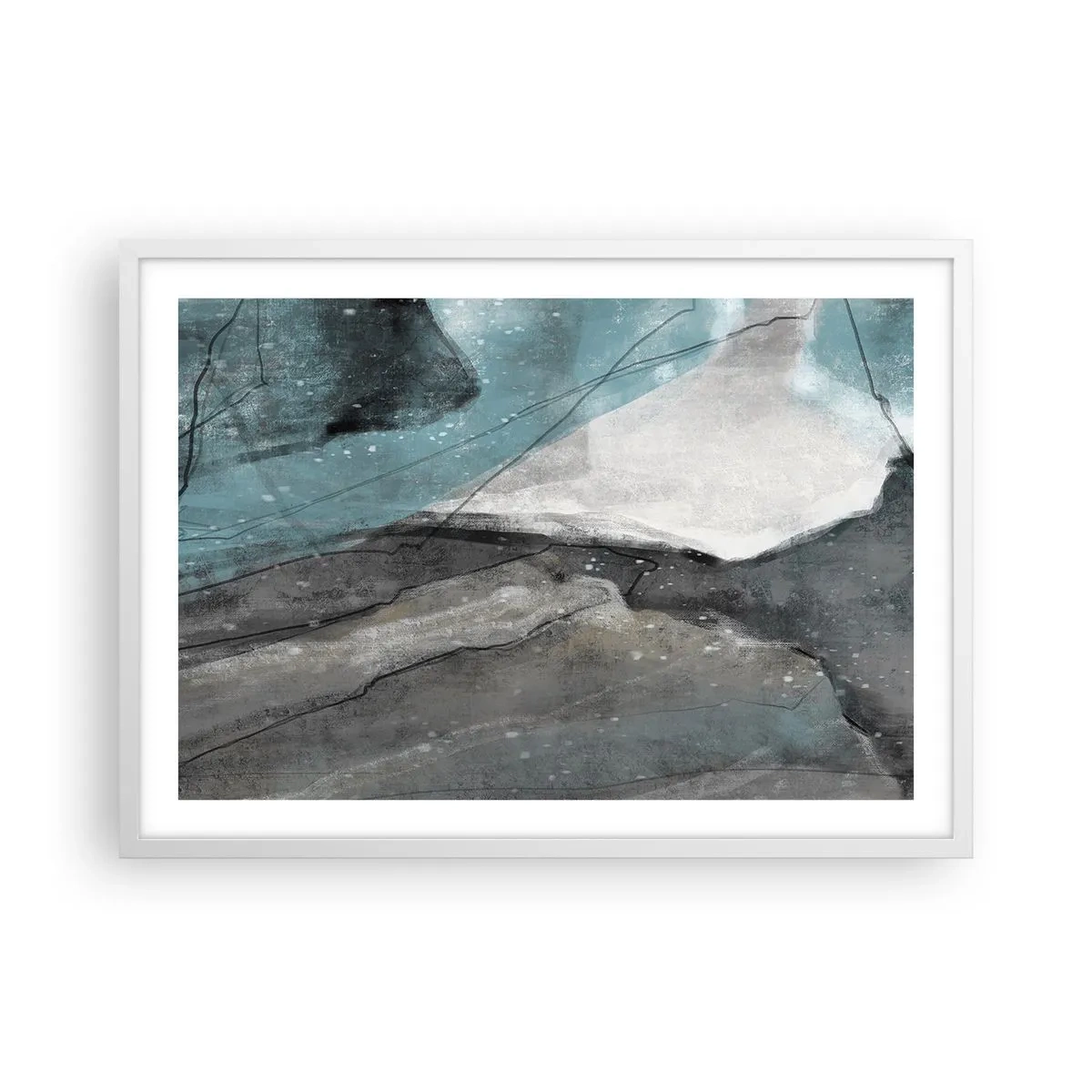 Affisch i vit ram - Abstraktion: stenar och is - 70x50 cm