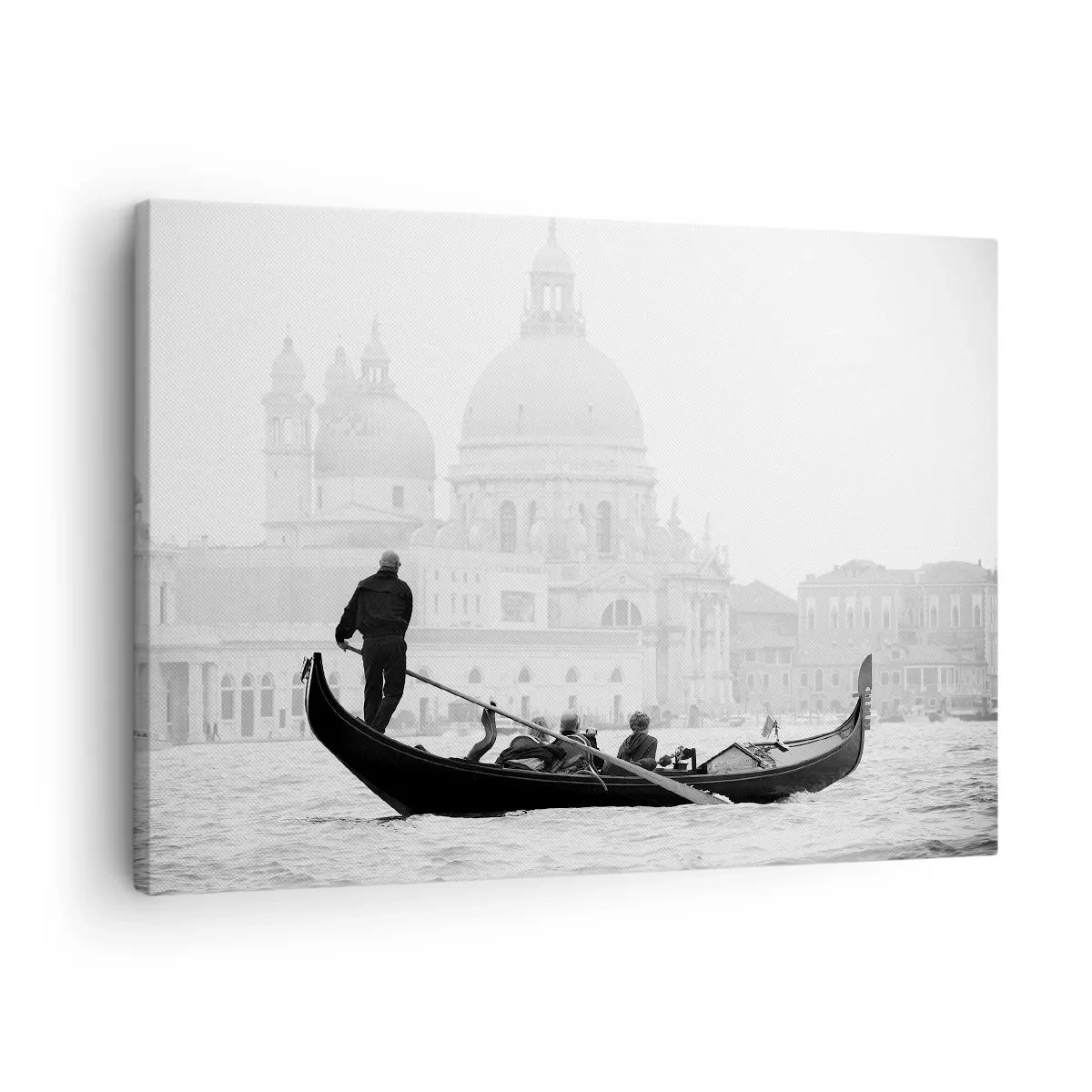 Canvastavla - Bild på duk - En gondol med basilikan i bakgrunden i svartvitt - 70x50cm - En resa till skönhetens källa - Modern väggdekoration för vardagsrum och sovrum ARTTOR