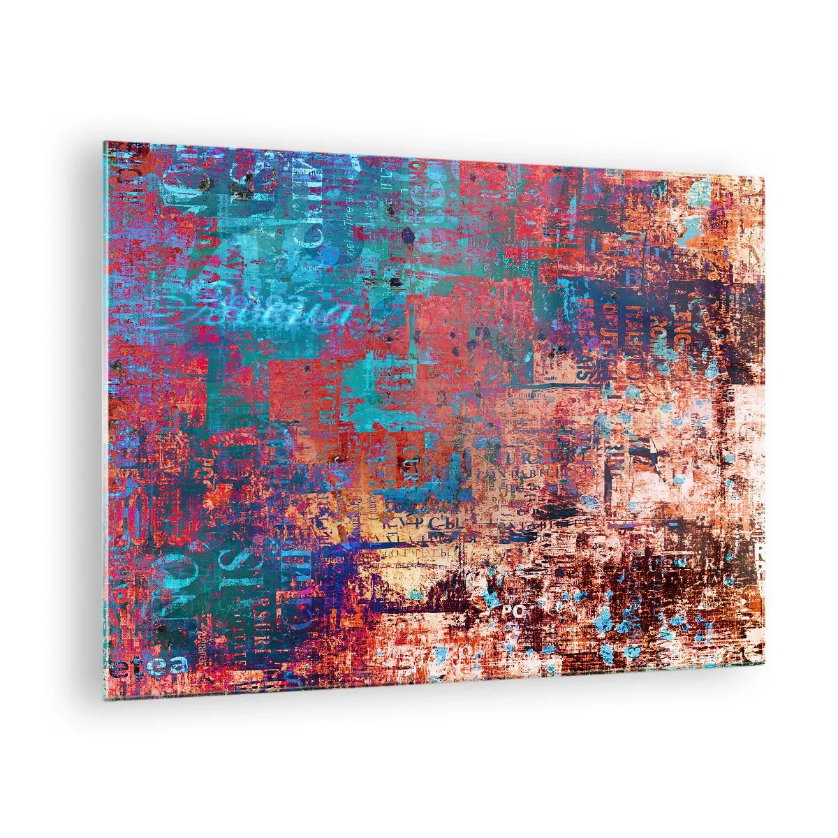 Glastavla - Bild på glas - Abstrakt komposition i nyanser av blått och rött - 70x50cm - Minne och icke-minne - Modern väggdekoration för vardagsrum och sovrum ARTTOR