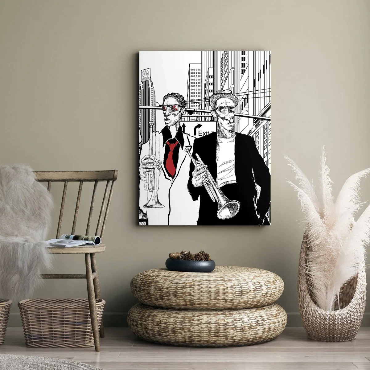 Canvastavla - Bild på duk - Stadsrapsodi i svart och rött - 50x70 cm