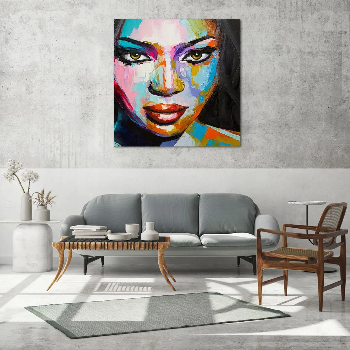 Glastavla - Bild på glas - Kan inte ta ögonen från henne - 70x70 cm