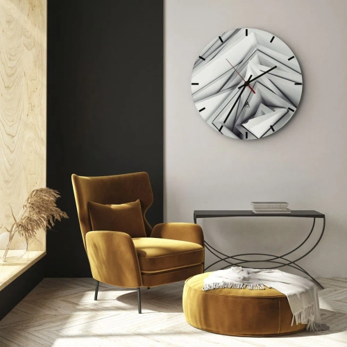 Väggklocka - Klocka på glas - Geometriska, tredimensionella former i grå nyanser - 30x30cm - Blommande vassa kanter - Modern väggdekoration för vardagsrum, kök och sovrum ARTTOR