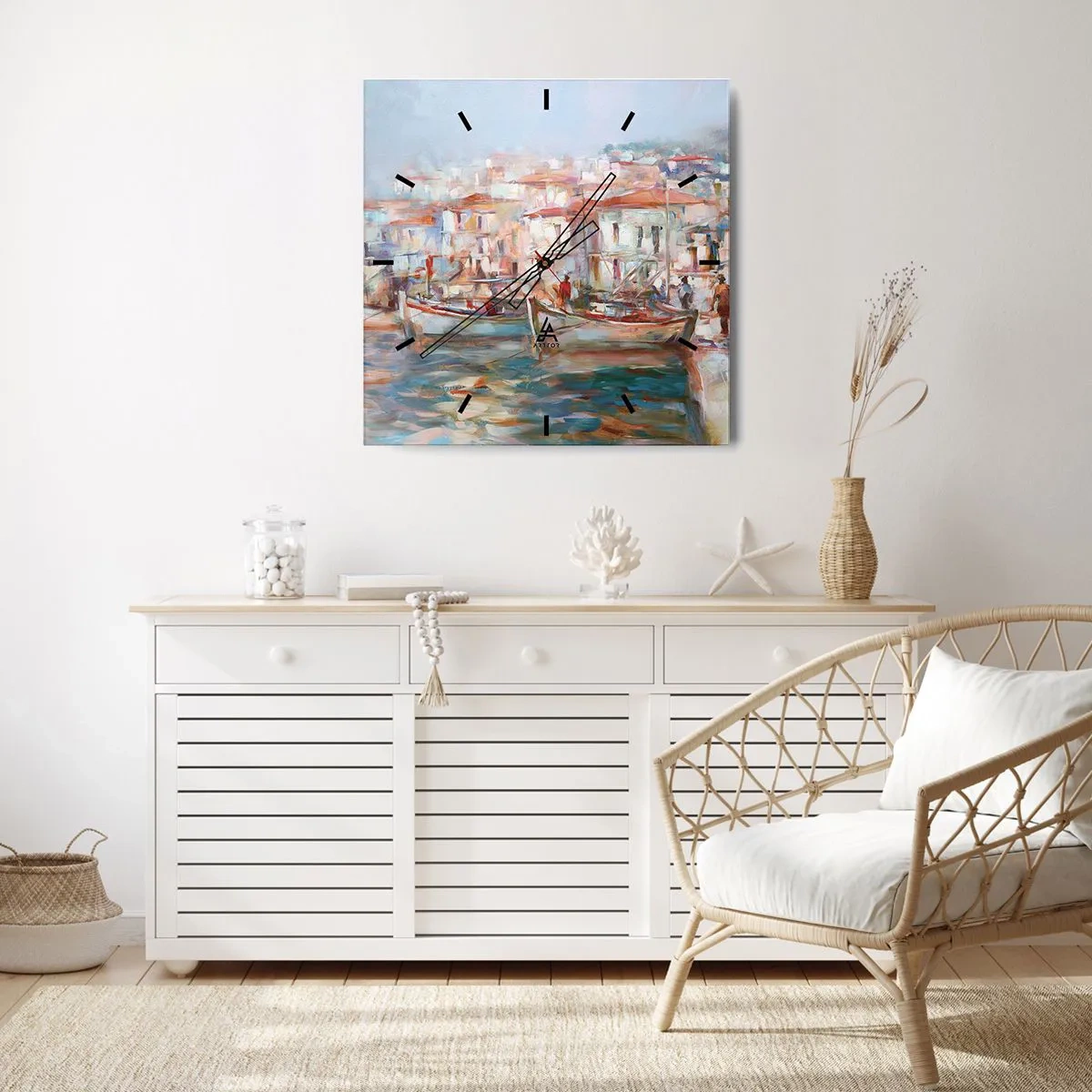 Väggklocka - Klocka på glas - Pastellfärgad semester - 30x30 cm