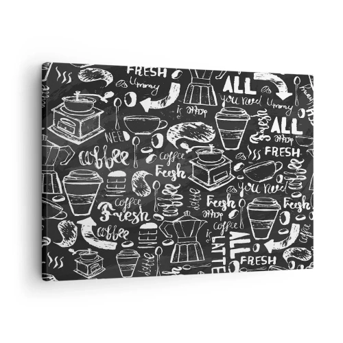 Canvastavla - Bild på duk - Snygg kaffegrafik på svart bakgrund - 70x50cm - All you need is… - Modern väggdekoration för vardagsrum och sovrum ARTTOR