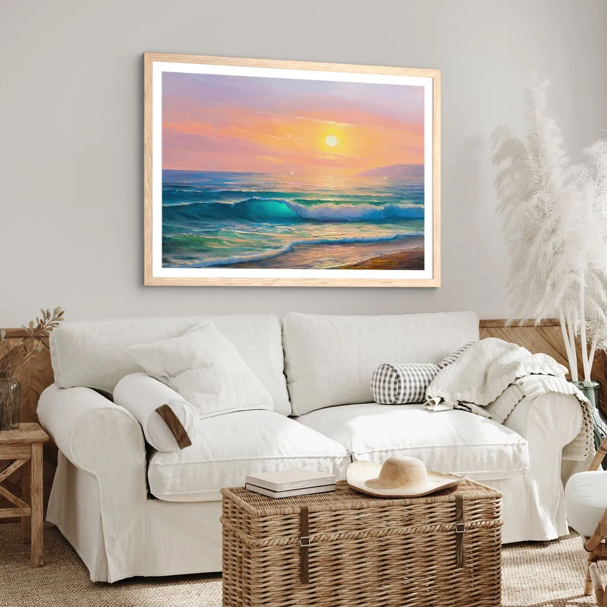 Affisch i ram av ljusek - Vågvisa i turkos - 70x50 cm