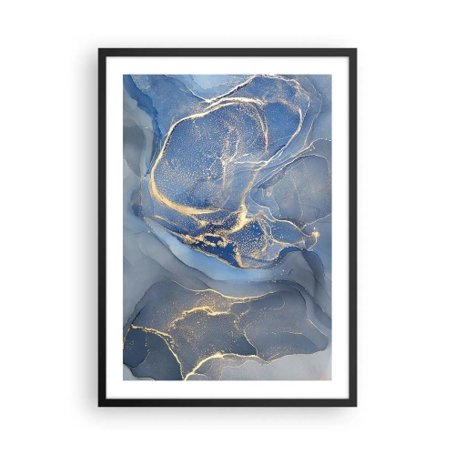 Affisch i svart ram - Abstrakta fläckar i nyanser av blått och guld - 50x70cm - Gulddamm - Modern väggdekoration för vardagsrum och sovrum ARTTOR