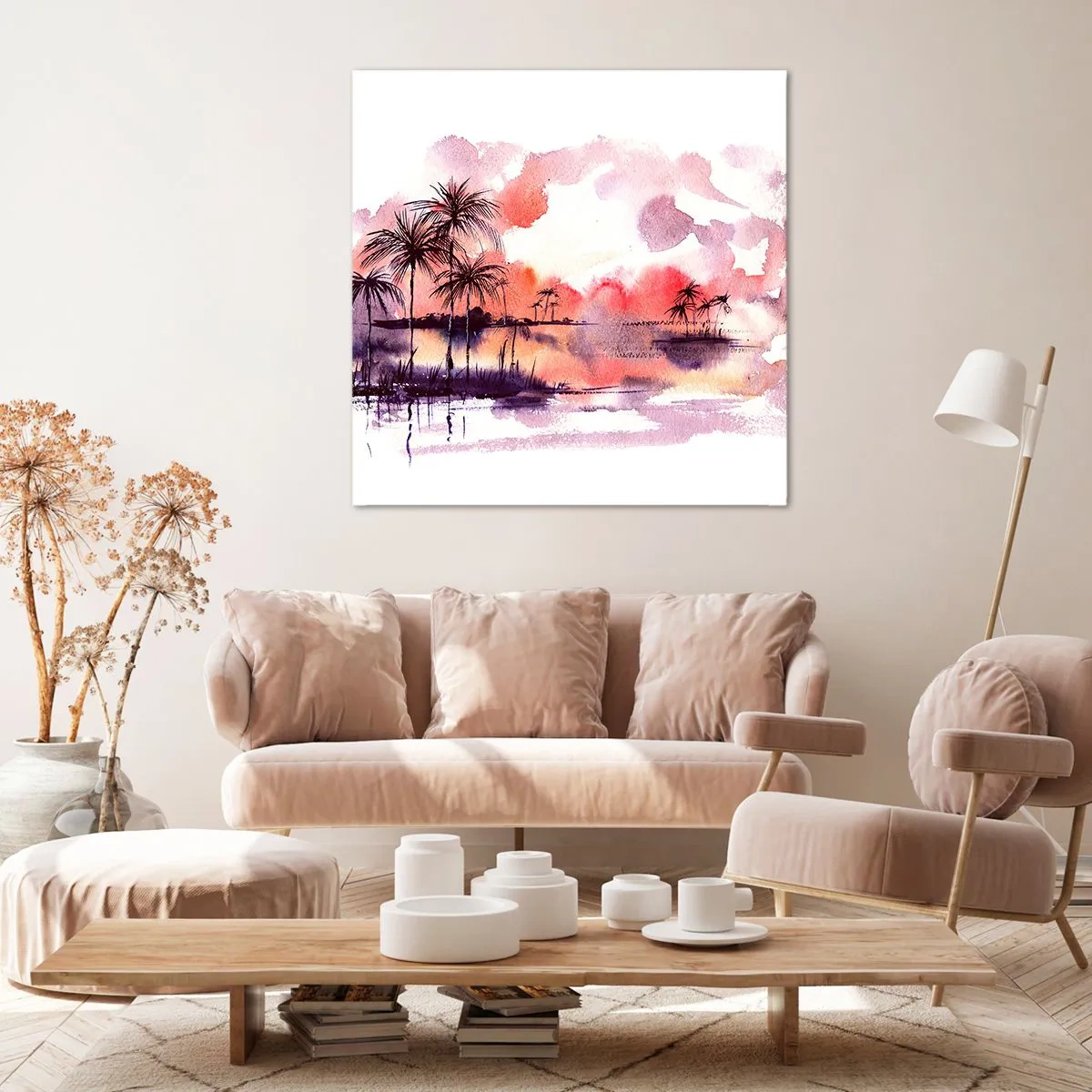 Canvastavla - Bild på duk - Tropikens ro i rött - 70x70 cm