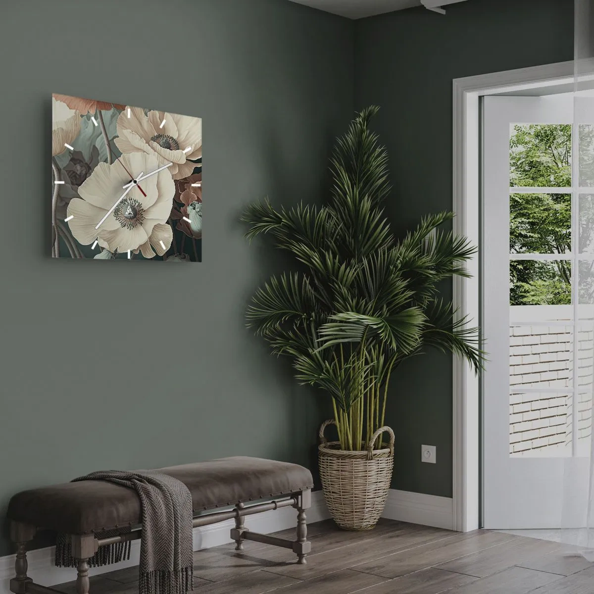 Väggklocka - Klocka på glas - Viskningar av vallmo - 40x40 cm