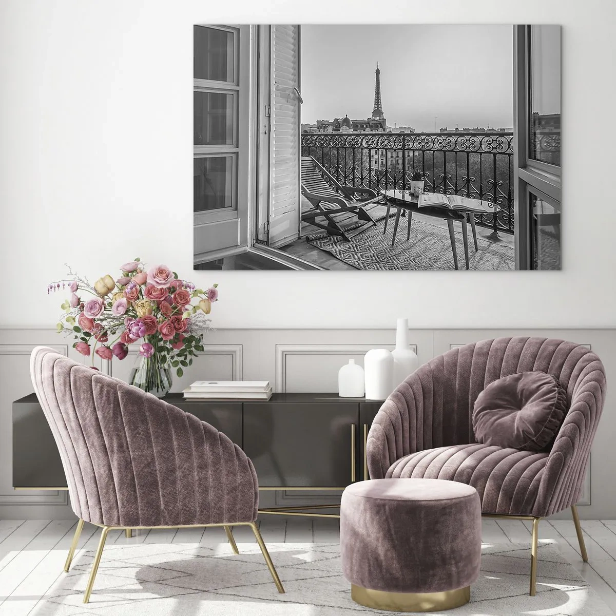 Glastavla - Bild på glas - En parisisk eftermiddag - 70x50cm - En eftermiddag i Paris - Modern väggdekoration för vardagsrum och sovrum ARTTOR