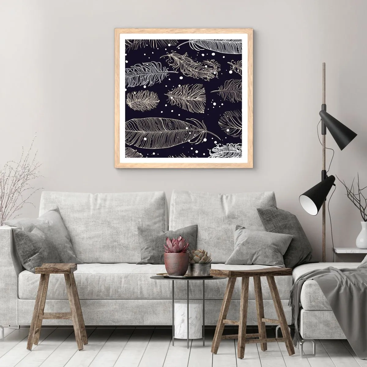 Affisch i ram av ljusek - Fjäderspets - 50x50 cm