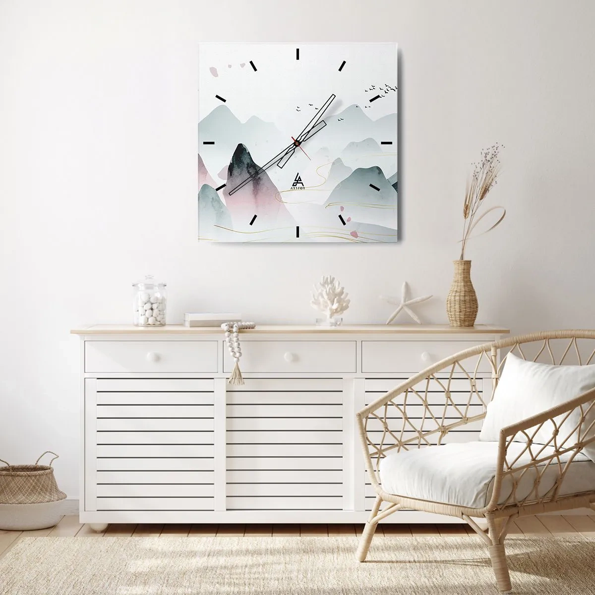 Väggklocka - Klocka på glas - Över topparna - 40x40 cm