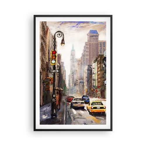 Affisch i svart ram - New York - färgglad också i regnet - 61x91 cm