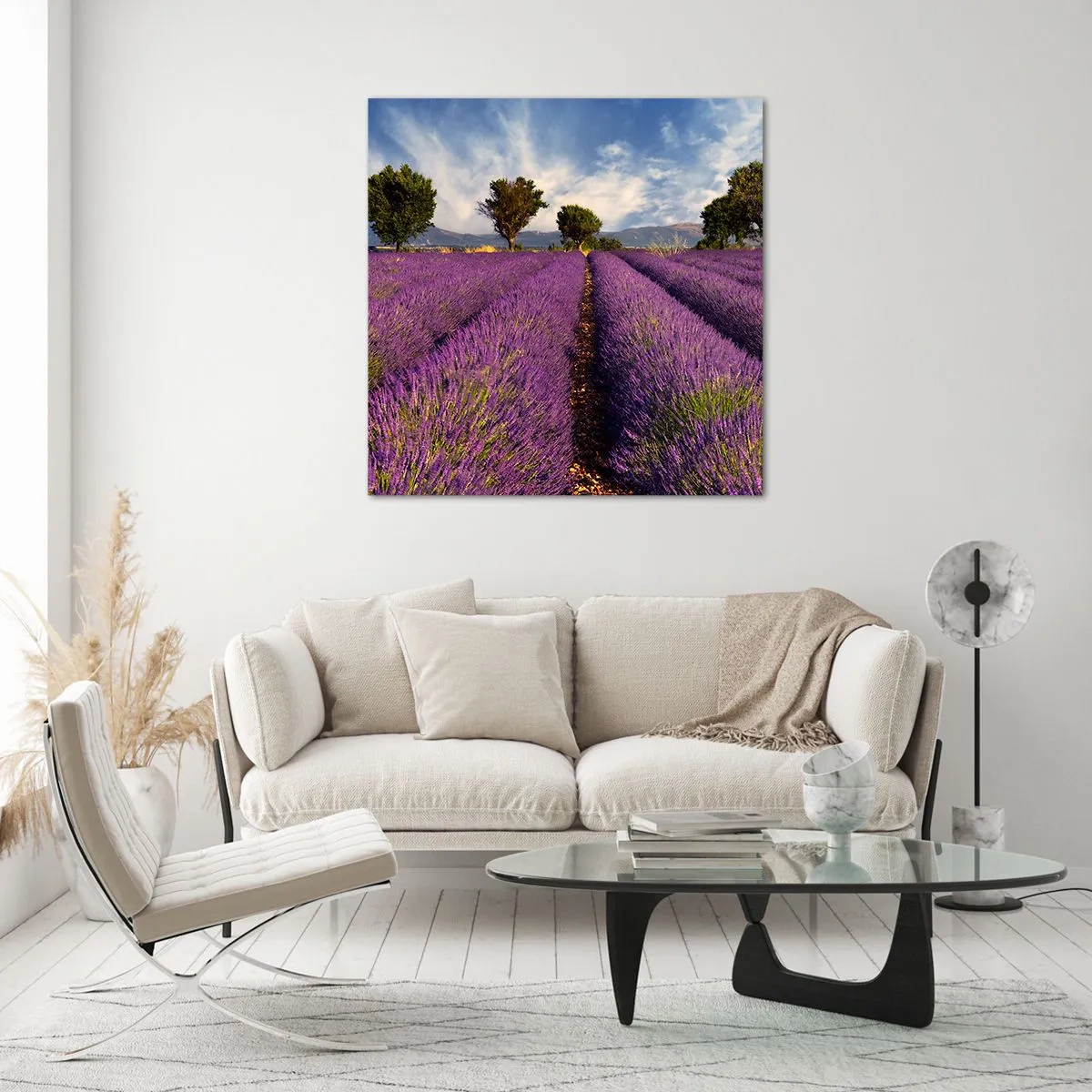Glastavla - Bild på glas - Lavendelrader - 60x60 cm