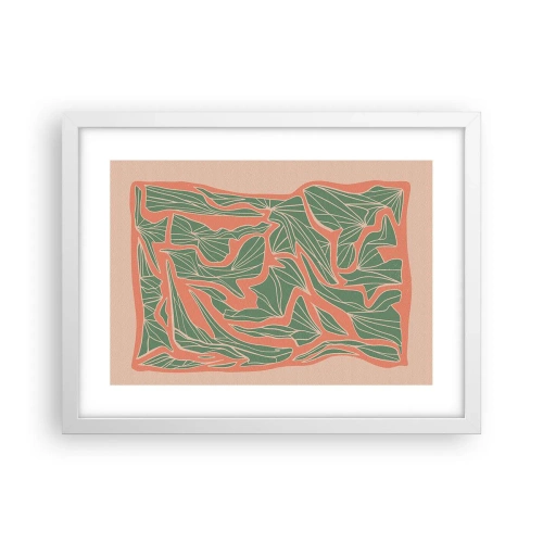 Affisch i vit ram - En kamp mellan korall och grönt - 40x30 cm