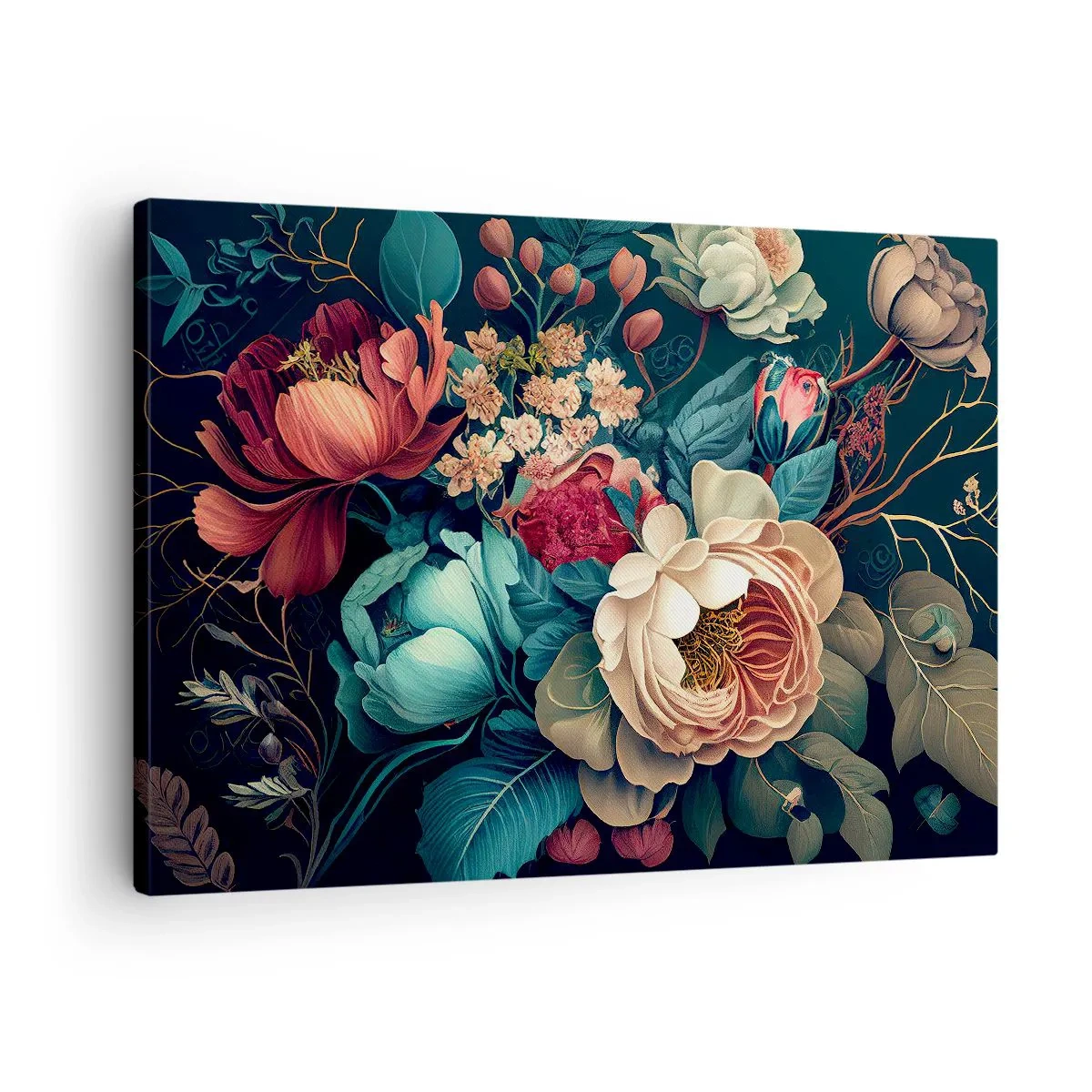 Canvastavla - Bild på duk - En färgglad blomkomposition mot en mörk bakgrund - 70x50cm - Charm från 1800-talet - Modern väggdekoration för vardagsrum och sovrum ARTTOR