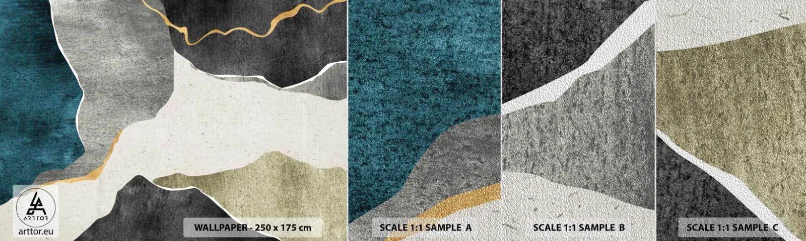 Provbit av fototapet Premium Sand - Mosaikkomposition med en guldtråd - Abstraktionism, Art déco, Bit - 100x30 cm