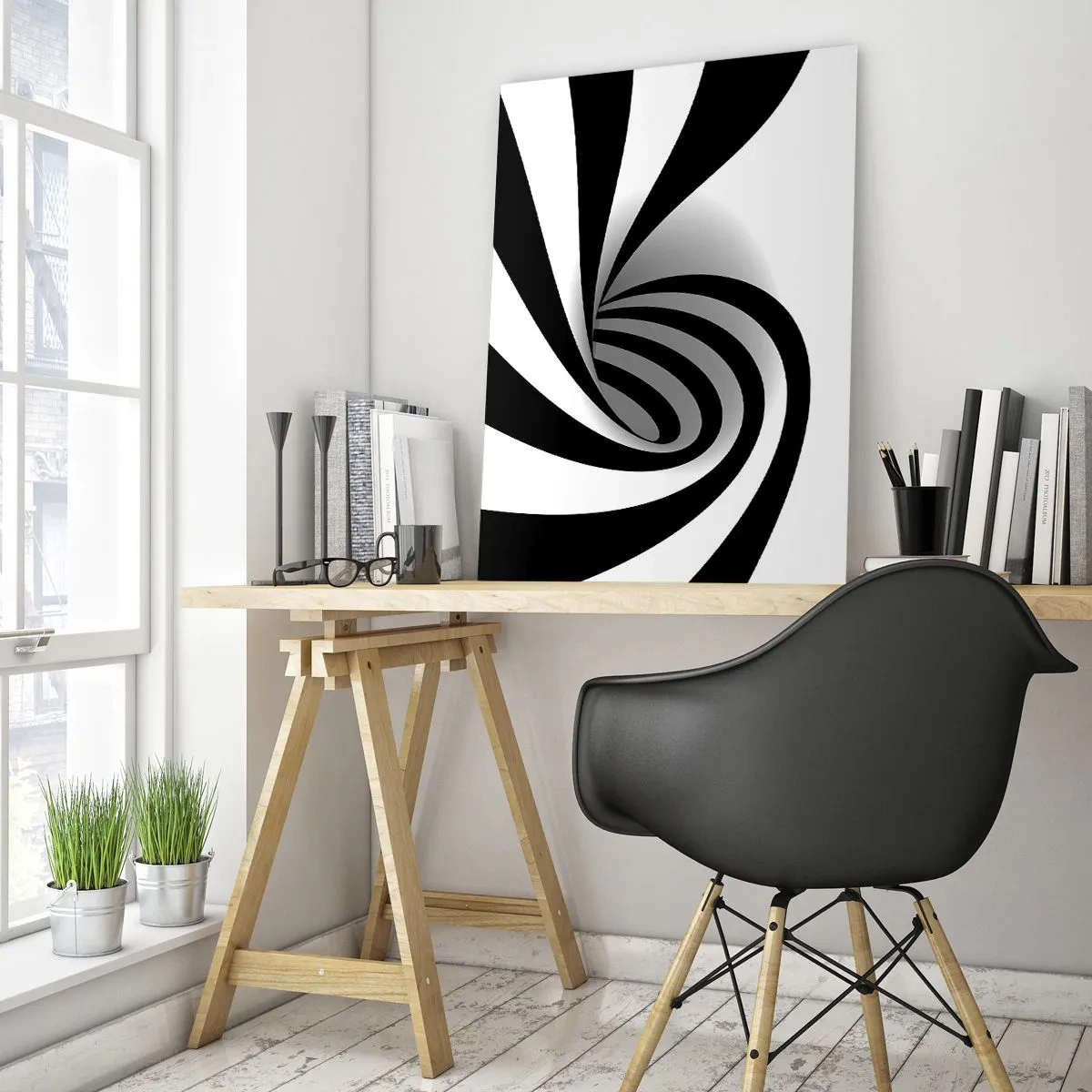 Glastavla - Bild på glas - Roterande svart-vit - 50x70 cm