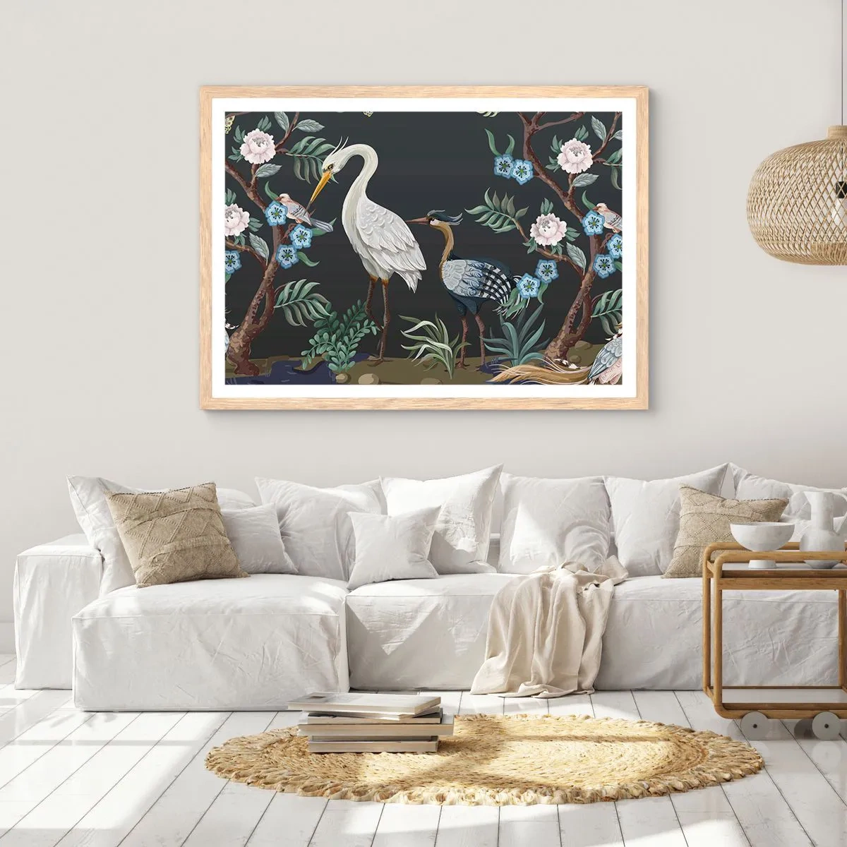 Affisch i ram av ljusek - Fågelparad - 70x50 cm