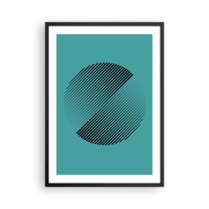 Affisch i svart ram - Minimalistisk cirkelgrafik med linjer på turkos bakgrund - 50x70cm - Cirkeln - en geometrisk variation - Modern väggdekoration för vardagsrum och sovrum ARTTOR