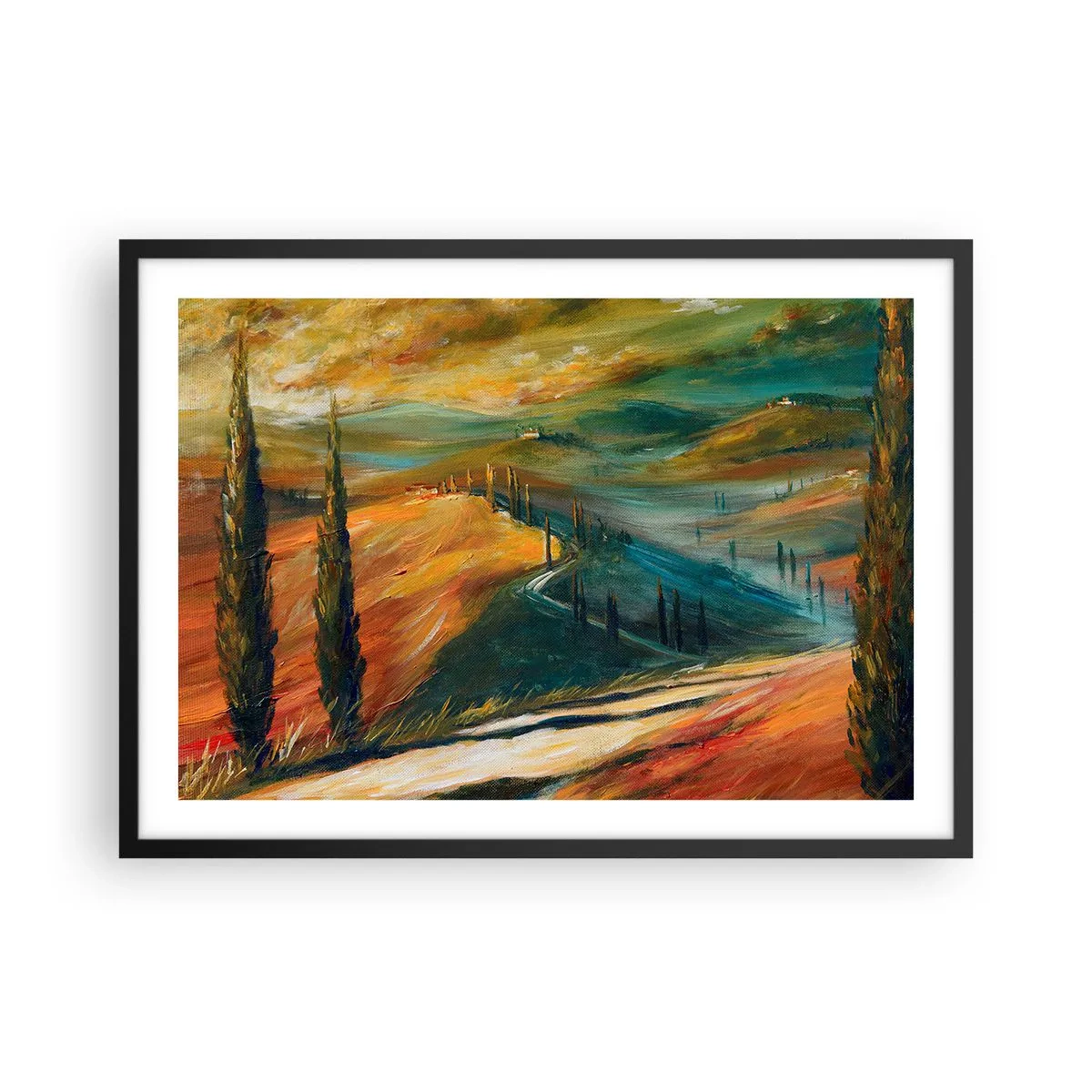 Affisch i svart ram - Toskanskt landskap - 70x50 cm