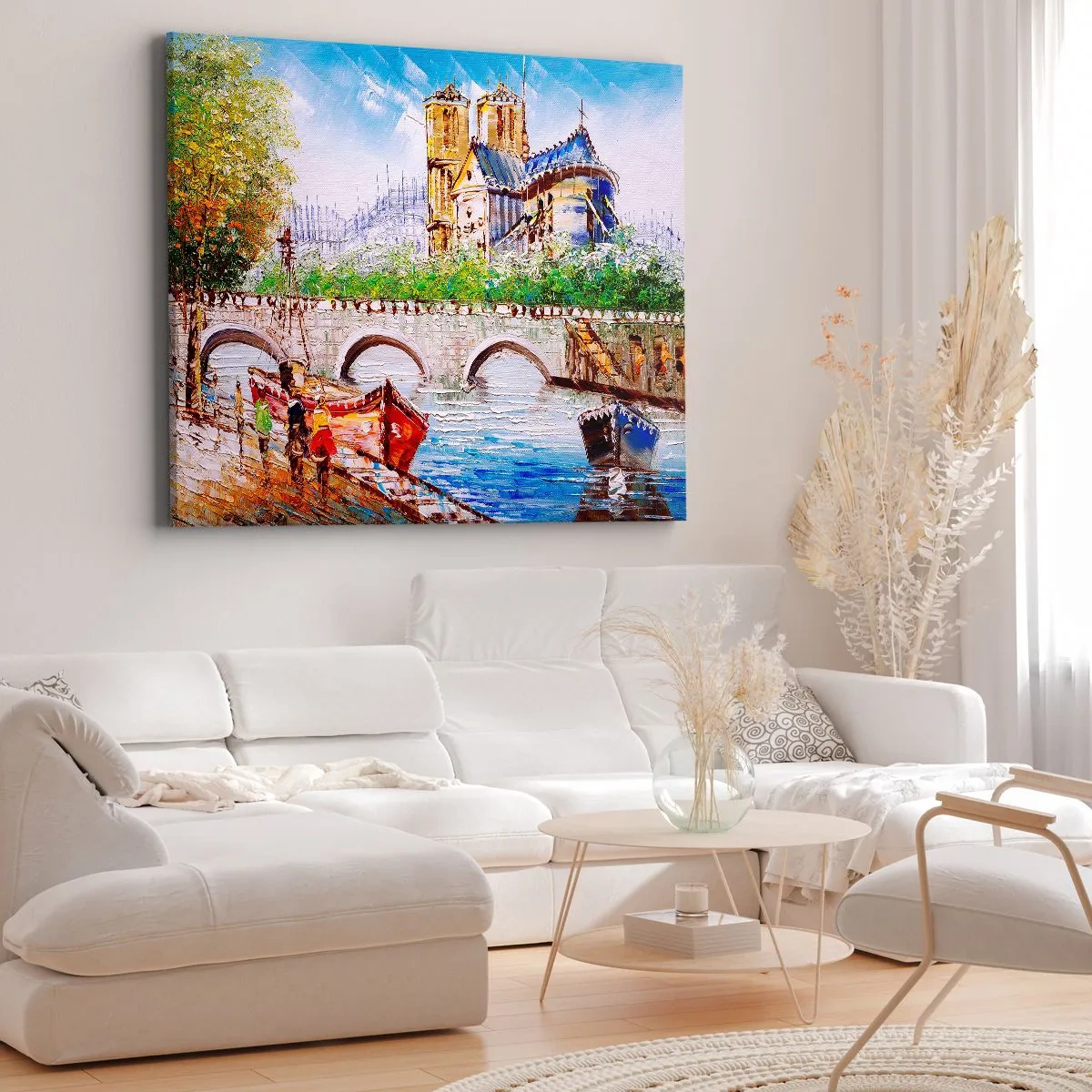 Canvastavla - Bild på duk - Landskap med en bro och en katedral i klassisk stil - 70x50cm - Deras tid är aldrig förbi - Modern väggdekoration för vardagsrum och sovrum ARTTOR