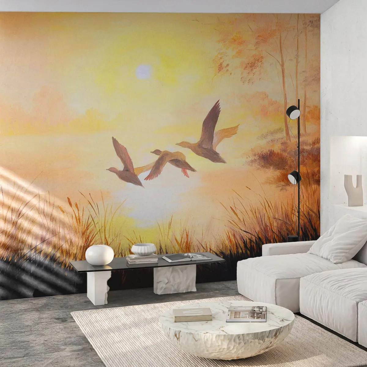 Självhäftande Fototapet Deluxe Sticker - Början av en lång resa - Natur, Vild anka, Landskap - 250x175 cm