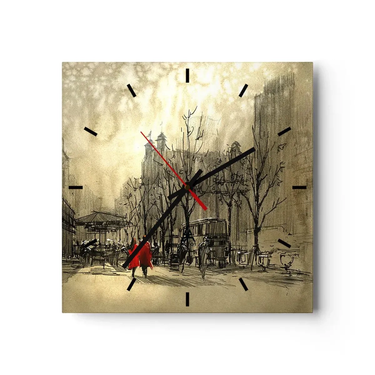 Väggklocka - Klocka på glas - Träff i London-dimman - 30x30 cm