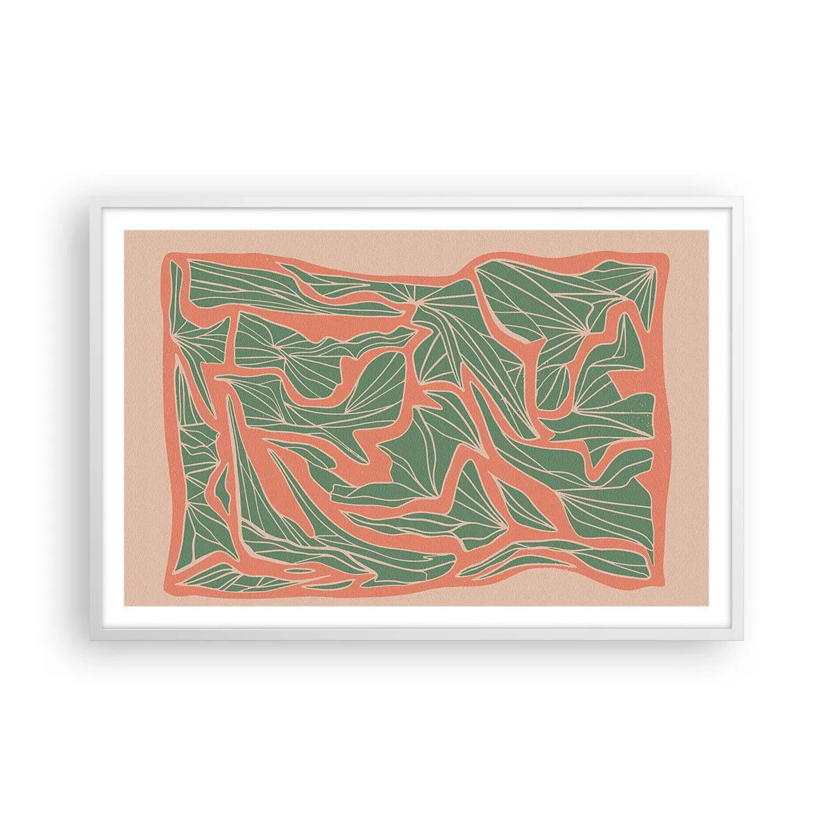 Affisch i vit ram - En kamp mellan korall och grönt - 91x61 cm