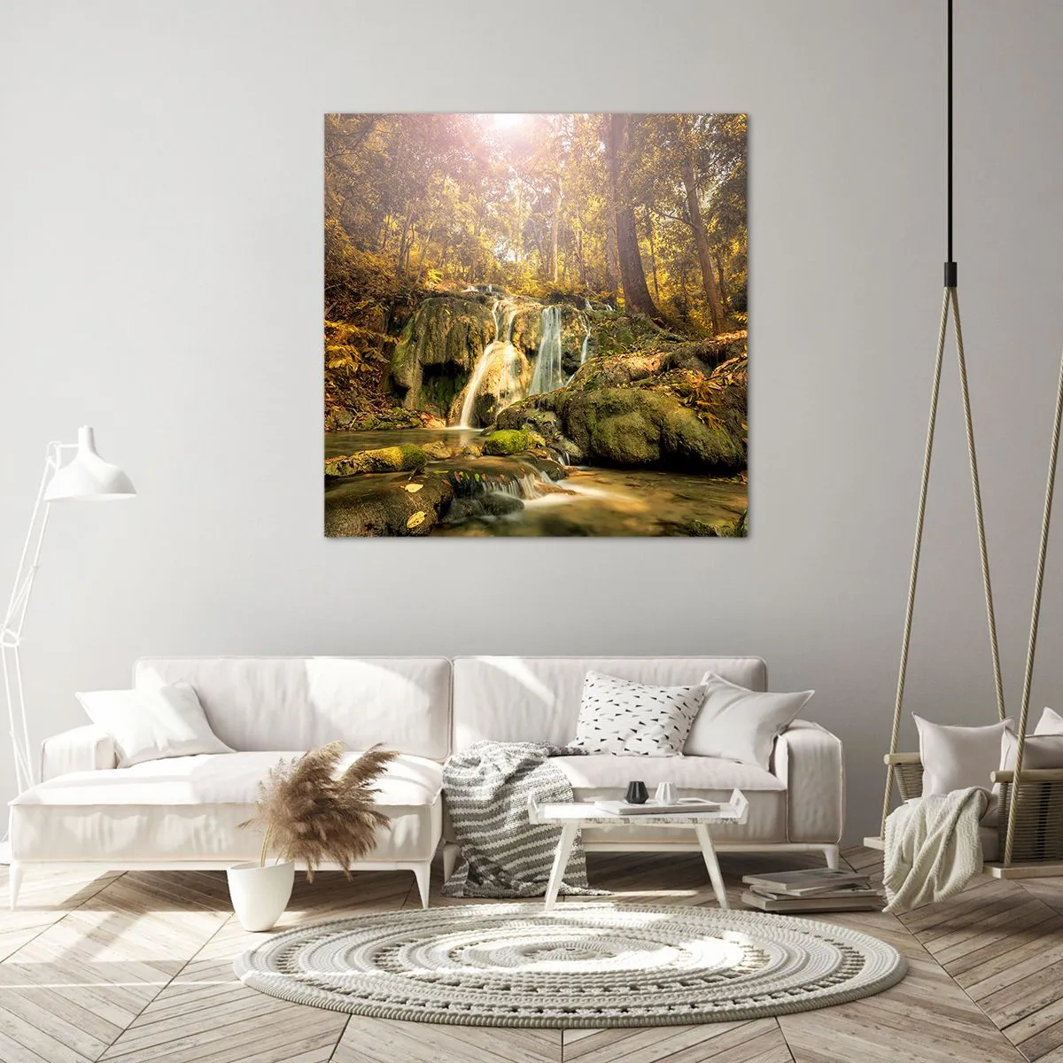 Canvastavla - Bild på duk - Skogkaskad i grönt - 70x70 cm