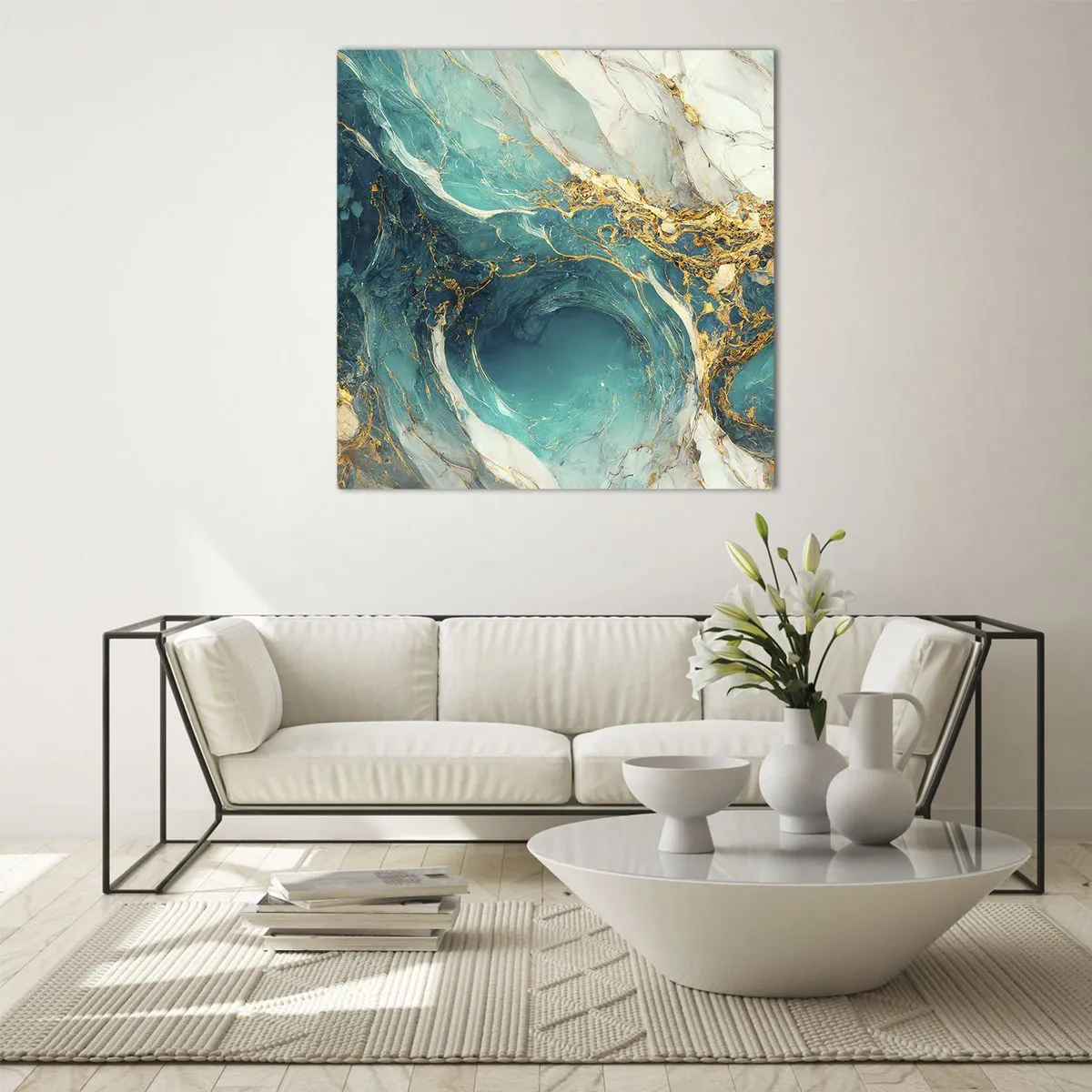 Glastavla - Bild på glas - En komposition med guldådror - 70x70 cm