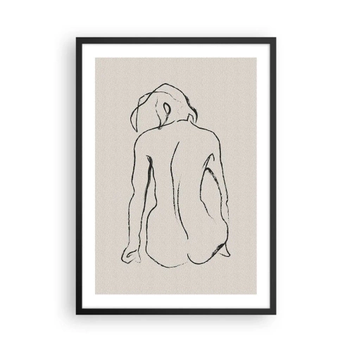 Affisch i svart ram - En minimalistisk skiss av en naken kvinna som sitter baklänges. - 50x70cm - Naken flicka - Modern väggdekoration för vardagsrum och sovrum ARTTOR