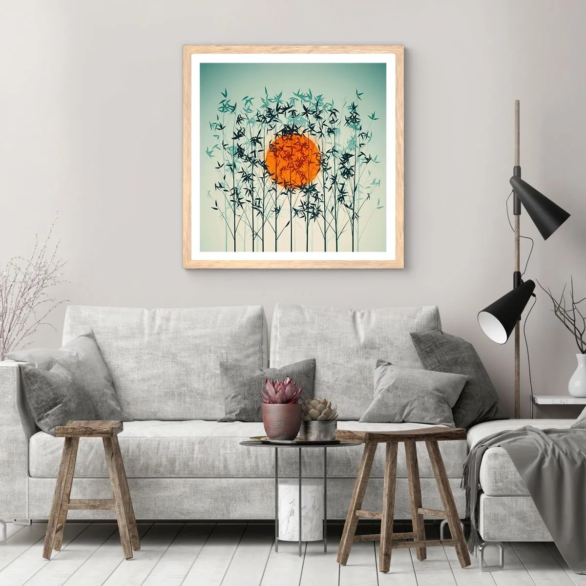 Affisch i ram av ljusek - Japansk sol - 50x50 cm
