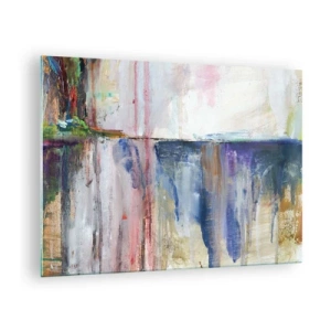 Glastavla - Bild på glas - En färgglad abstraktion med dynamiska färgstrimmor och texturer. - 70x50cm - Färgrika intryck och associationer - Modern väggdekoration för vardagsrum och sovrum ARTTOR
