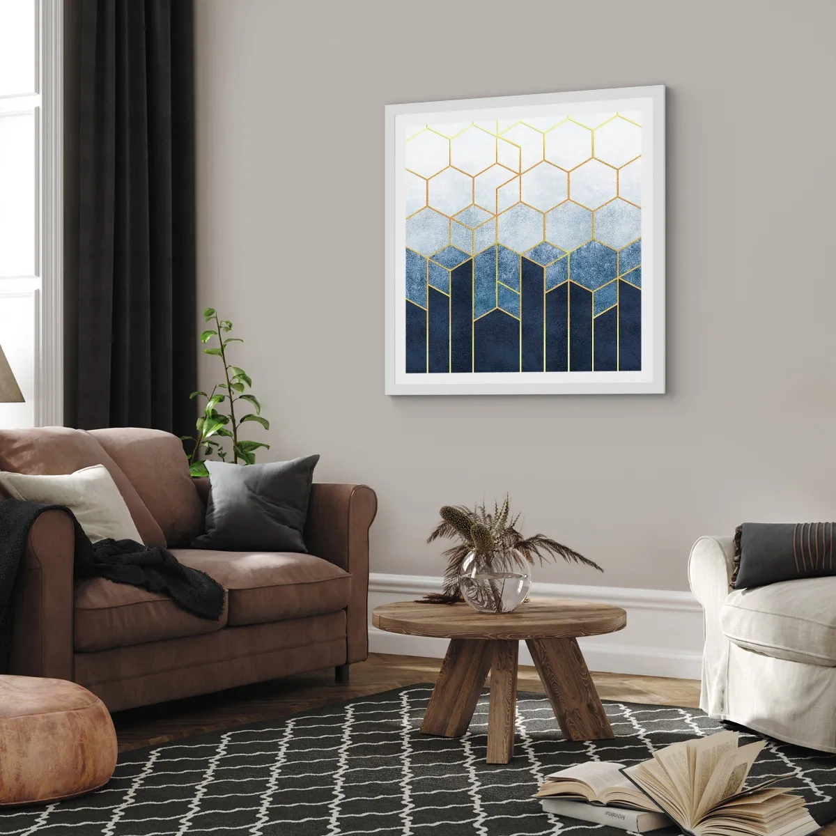 Affisch i vit ram - Komposition i synkoprytm - 50x50 cm