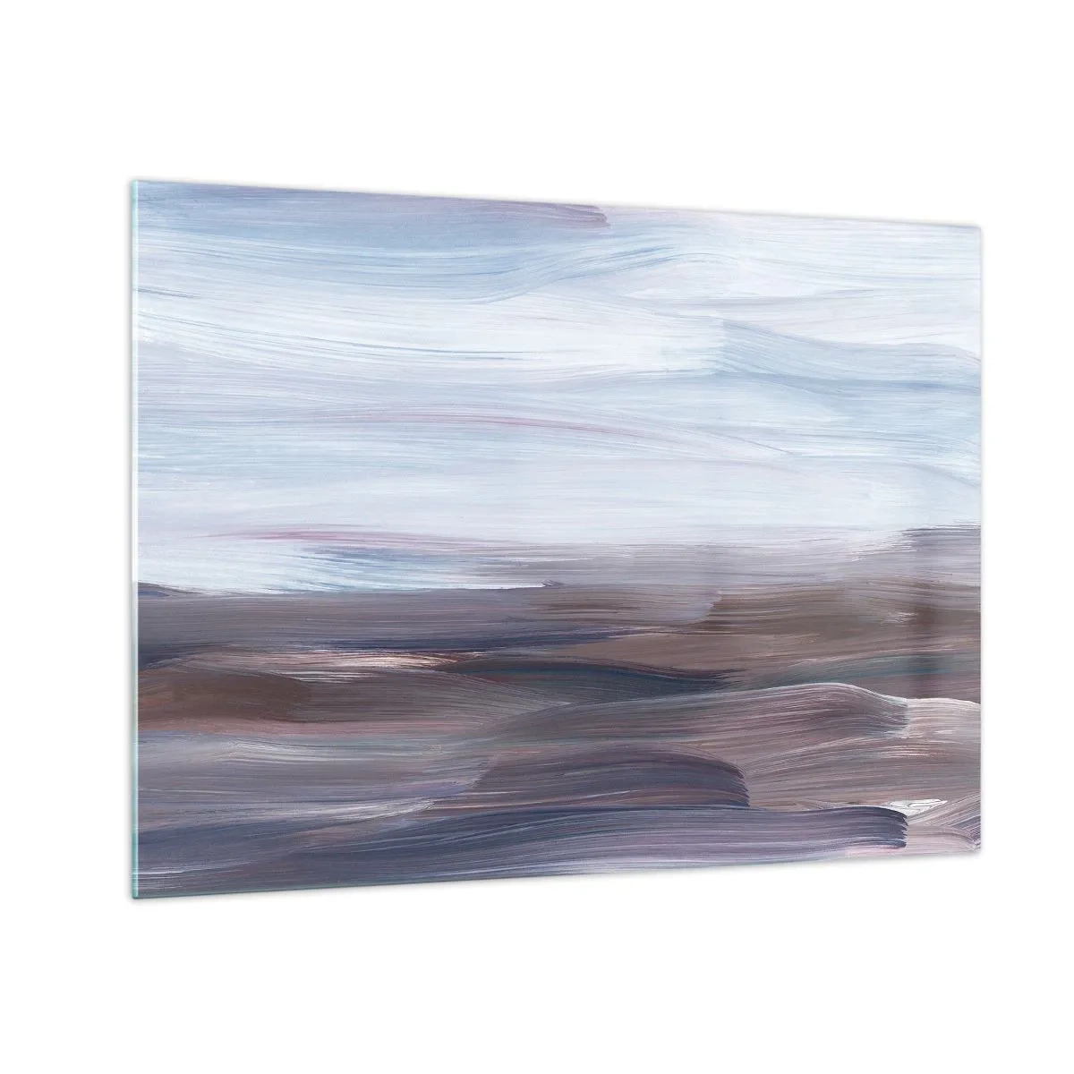 Glastavla - Bild på glas - Horisontella vattenstrimmor i nyanser av blått och brunt i abstrakt stil - 70x50cm - Element: vatten - Modern väggdekoration för vardagsrum och sovrum ARTTOR