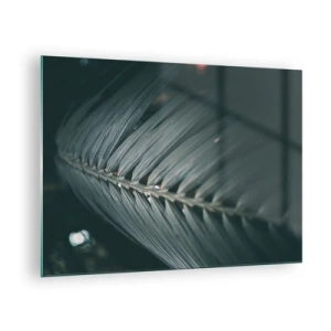 Glastavla - Bild på glas - Närbild av ett mörkgrönt palmblad med ljusreflektion - 70x50cm - Naturens precision - Modern väggdekoration för vardagsrum och sovrum ARTTOR