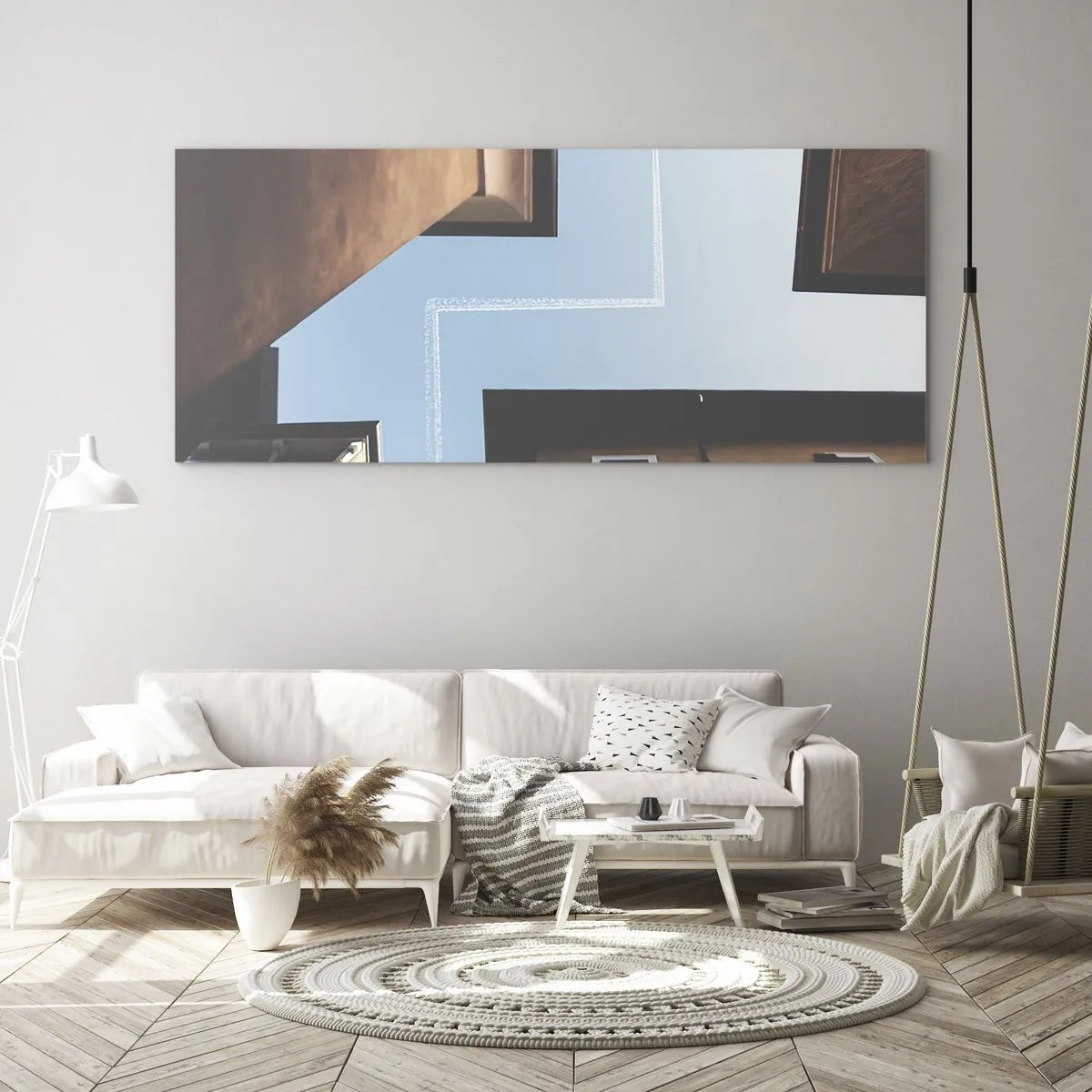 Glastavla - Bild på glas - Ovanför stadens labyrint - 100x40 cm