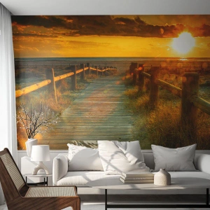 Fototapet Standard Eco - Doppade i gammalt guld - Landskap, Hav, Nedstigning till stranden - 200x140 cm