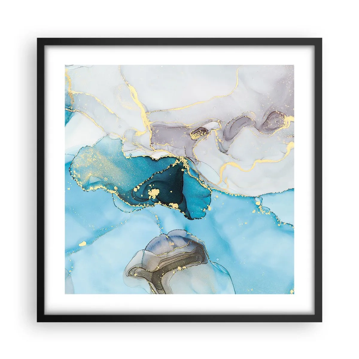 Affisch i svart ram - Studie över mötet mellan grå och turkos - 50x50 cm