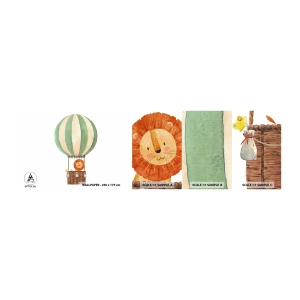 Provbit av självhäftande fototapet Deluxe Sticker - Leons resor - Ballong, Lejon, Barns - 100x30 cm