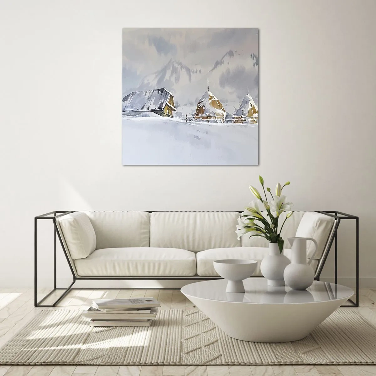 Glastavla - Bild på glas - I snödalen - 70x70 cm