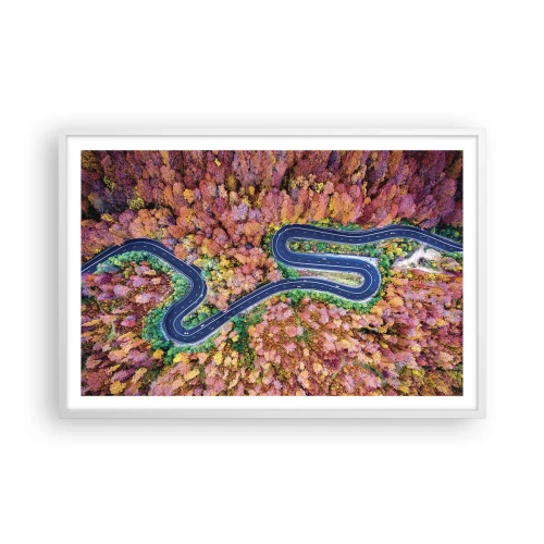 Affisch i vit ram - Slingrande väg genom skogen - 91x61 cm