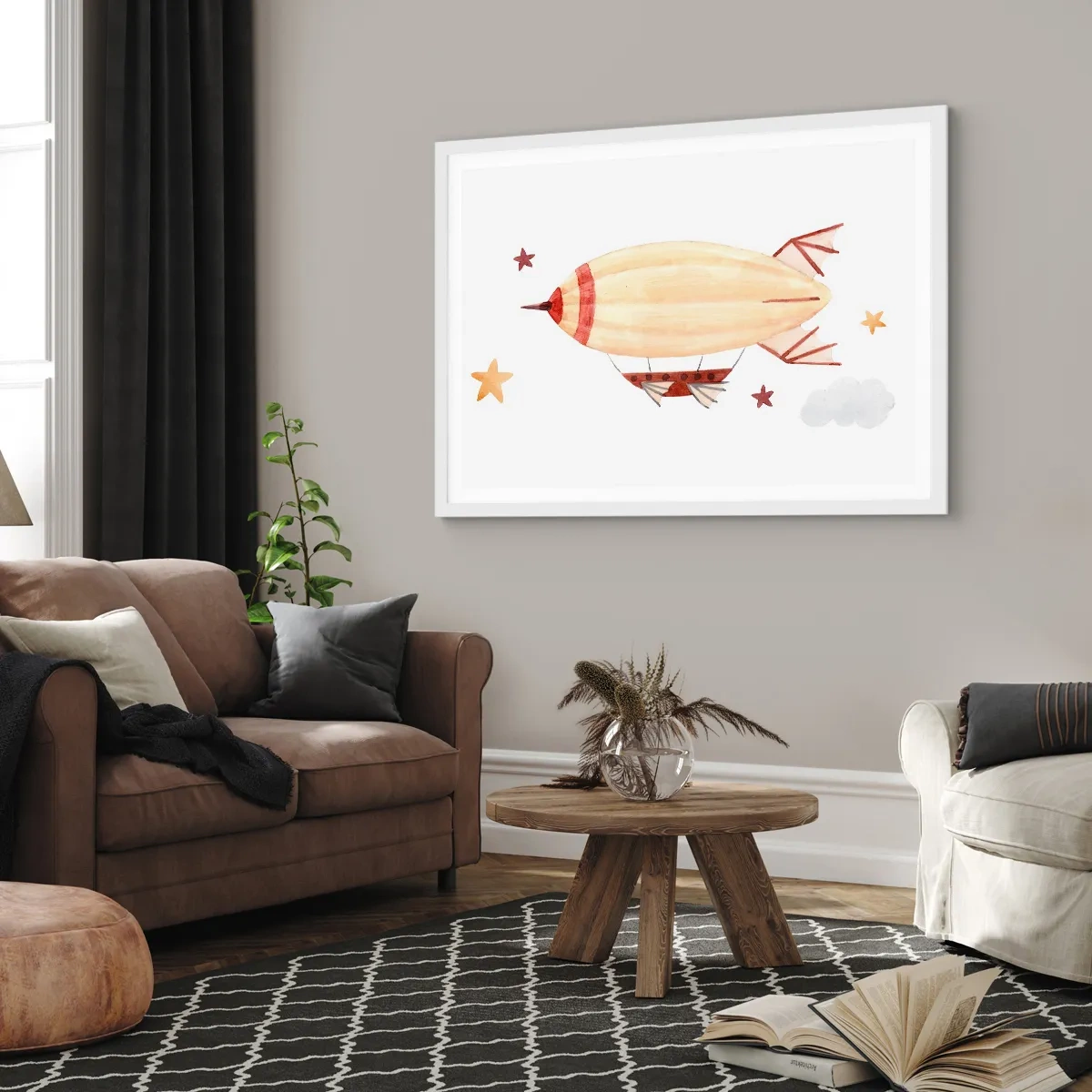 Affisch i vit ram - Luftskepp - 70x50 cm